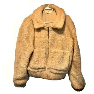 Thread and Supply Cropped Teddy Sherpa Zip Up Coat woman’s size Medium